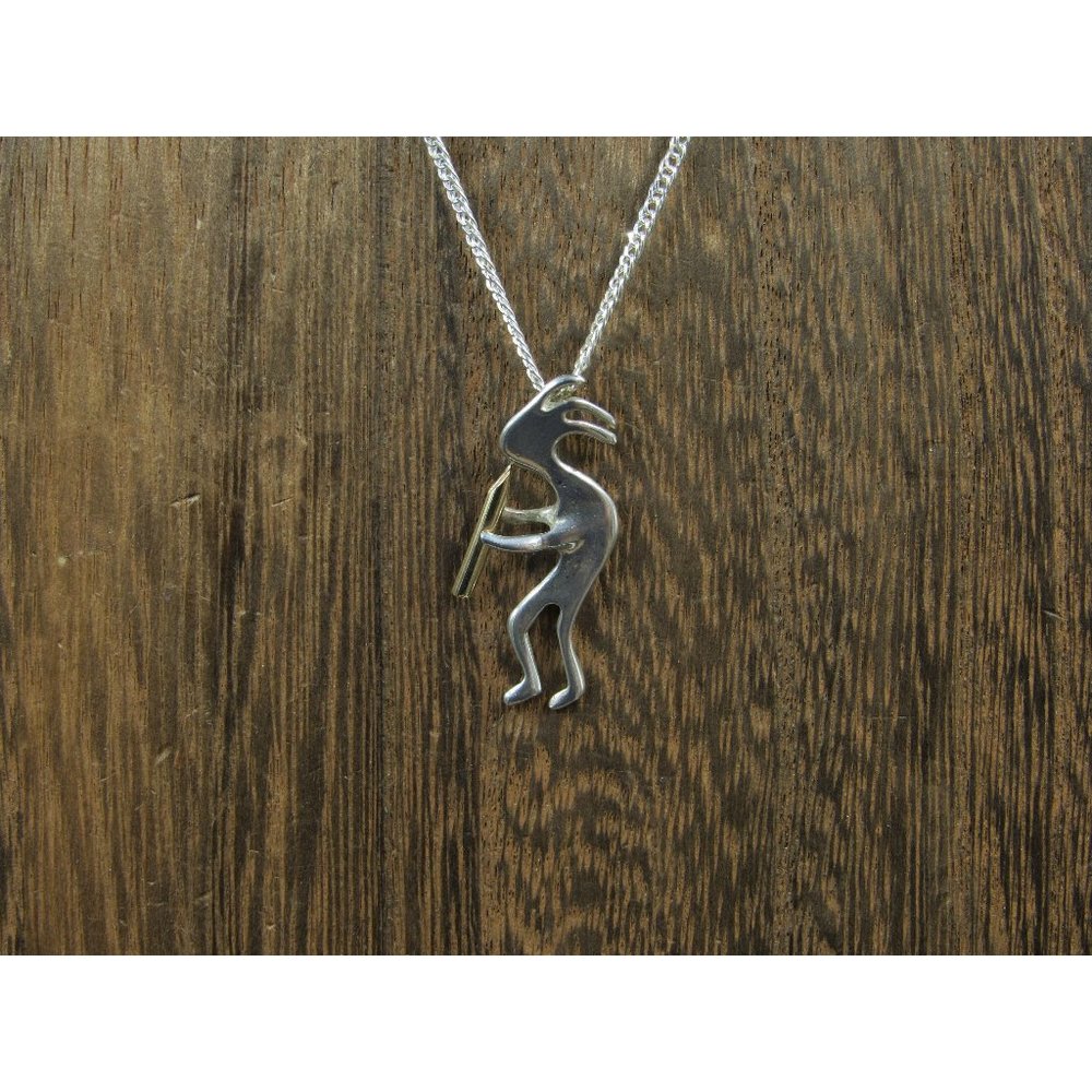 16" Sterling Silver Kokopelli Idol Pendant Necklace Vintage Minimalist Everyday - Picture 1 of 7